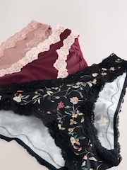 Pink/Berry/ Black Floral Brazilian High Shine Lace Trim Knickers 3 Pack - Image 11 of 12