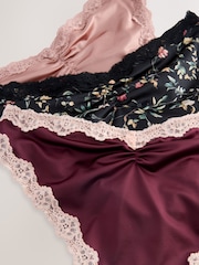 Pink/Berry/ Black Floral Brazilian High Shine Lace Trim Knickers 3 Pack - Image 12 of 12