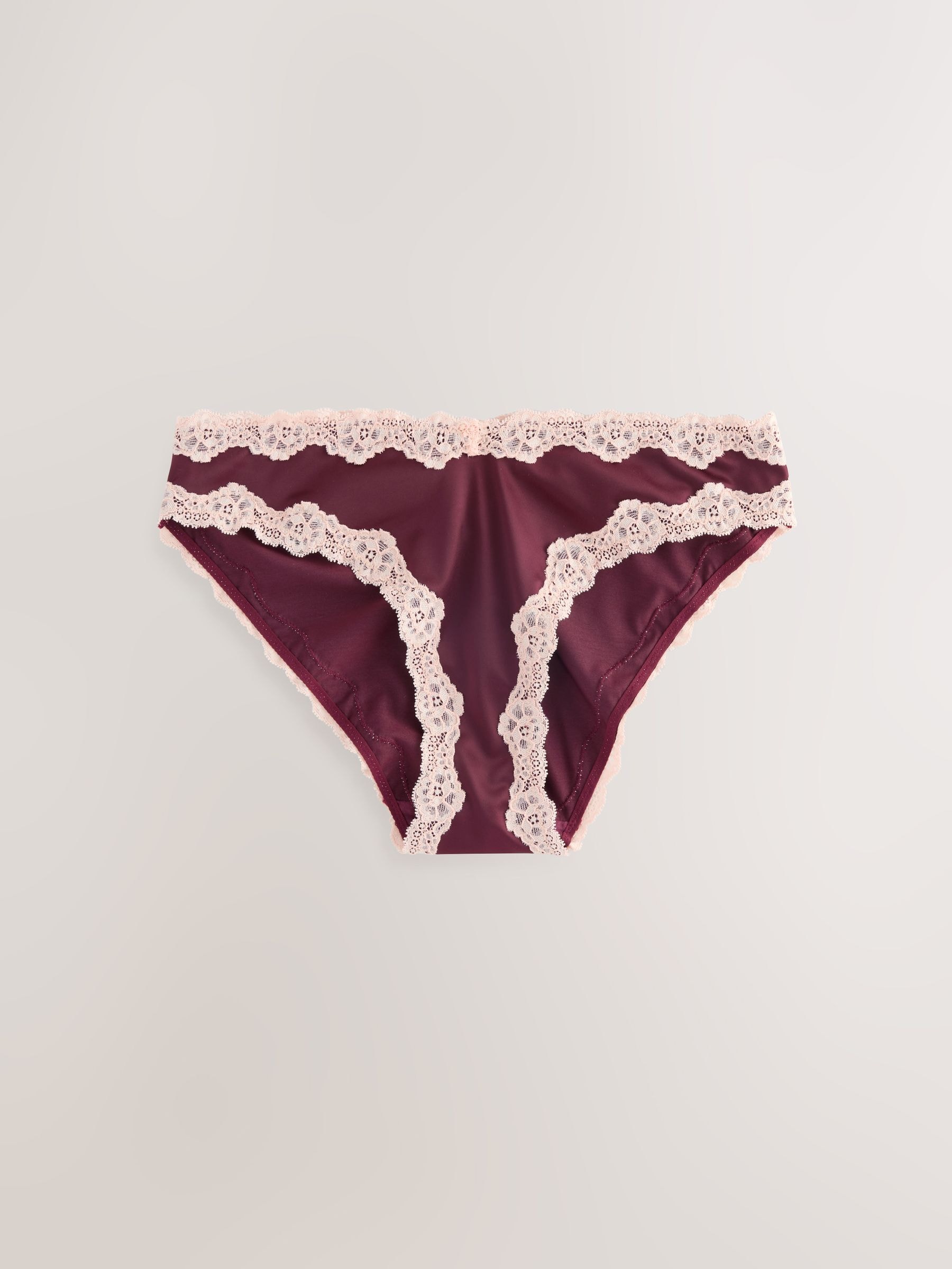 Buy Pink/Berry/ Black Floral Brazilian Satin Lace Trim Knickers 3