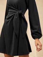 Lipsy Black Long Sleeve Tie Side Mini Dress - Image 3 of 4