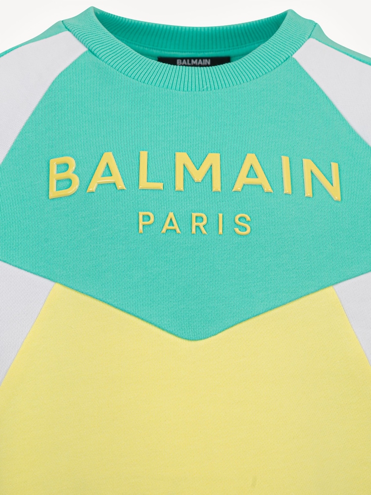 Balmain Green Logo Long Sleeve Colourbock Crew Neck Sweatshirt - Image 3 of 3 Balmain Green Logo Long Sleeve Colourbock Crew Neck Sweatshirt - Image 3 of 3