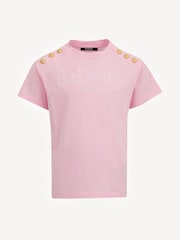 Balmain Pink Short Sleeve T-Shirt With Metail Button Detail - Image 1 of 1