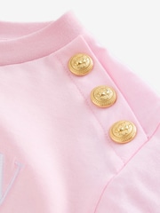 Balmain Pink Short Sleeve T-Shirt With Metail Button Detail - Image 3 of 5