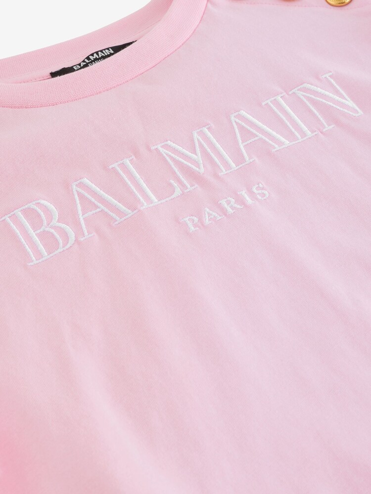 Balmain Pink Short Sleeve T-Shirt With Metail Button Detail - Image 5 of 5