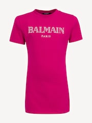 Balmain Pink Short Sleeve Logo Jersey Dress - Image 1 of 1