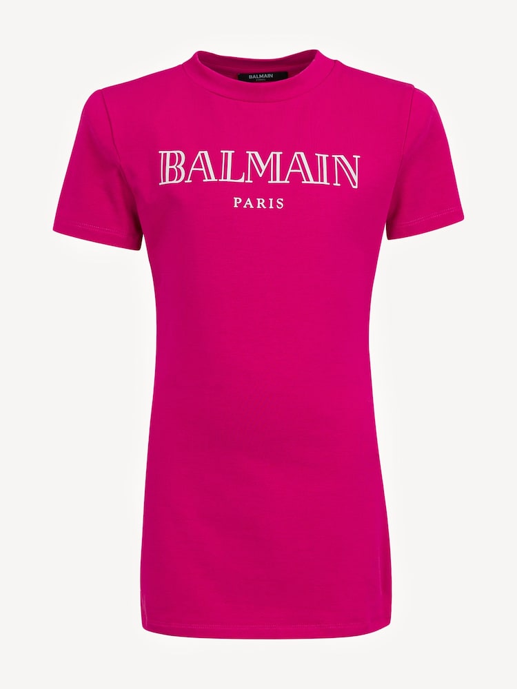 Balmain Pink Short Sleeve Logo Jersey Dress - Image 1 of 1 Balmain Pink Short Sleeve Logo Jersey Dress - Image 1 of 1
