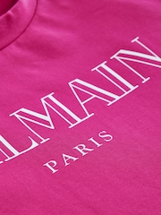 Balmain Pink Short Sleeve Logo Jersey Dress - Image 3 of 4