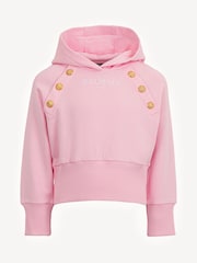Balmain Pink Logo Long Sleeve Hoodie With Metail Button Detail - Image 1 of 1
