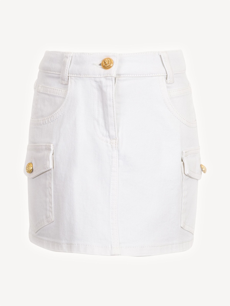Balmain Denim White Skirt With Metail Button Detail - Image 1 of 1