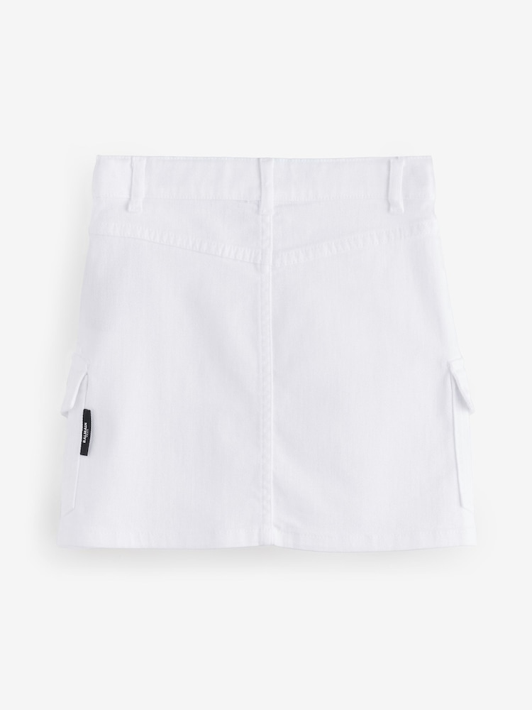 Balmain Denim White Skirt With Metail Button Detail - Image 2 of 6