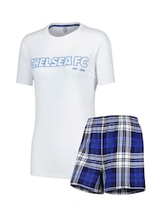 Fanatics Womens Blue Chelsea Check Short 100% Cotton Lounge Set - Image 1 of 3