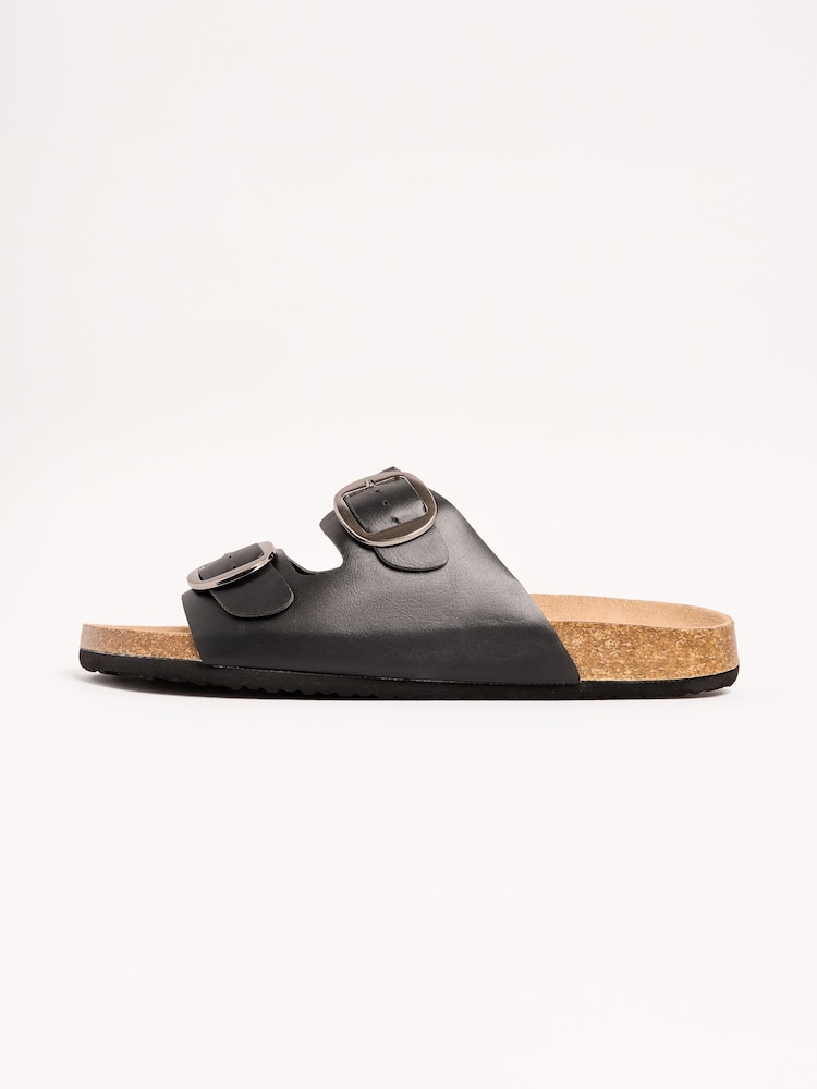 Friends Like These Black Standard Fit Double Strap Buckle Footbed Comfort Slider Sandals - Image 5 of 5