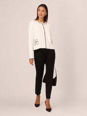Adrianna Papell Crew Neck Tipped Bow Pocket Long Sleeve White Cardigan Sweater - Image 3 of 7
