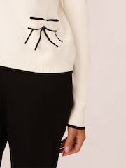 Adrianna Papell Crew Neck Tipped Bow Pocket Long Sleeve White Cardigan Sweater - Image 5 of 7