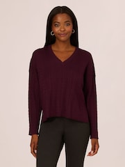 Adrianna Papell V-Neck Pointelle Long Sleeve Sweater - Image 1 of 7