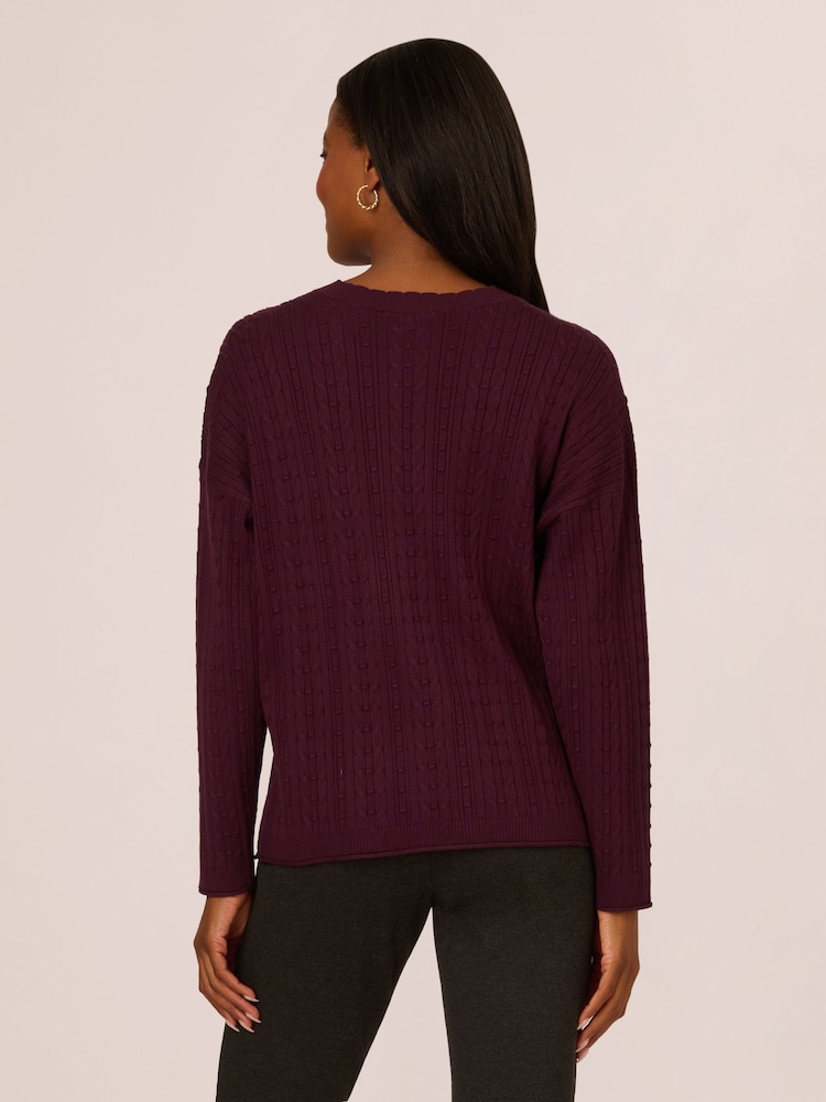 Adrianna Papell V-Neck Pointelle Long Sleeve Sweater - Image 2 of 7