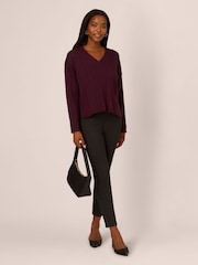 Adrianna Papell V-Neck Pointelle Long Sleeve Sweater - Image 3 of 7