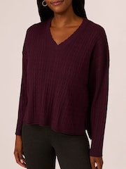 Adrianna Papell V-Neck Pointelle Long Sleeve Sweater - Image 4 of 7