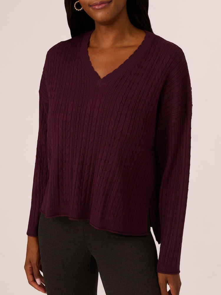 Adrianna Papell V-Neck Pointelle Long Sleeve Sweater - Image 4 of 7