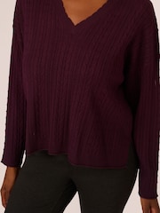 Adrianna Papell V-Neck Pointelle Long Sleeve Sweater - Image 5 of 7