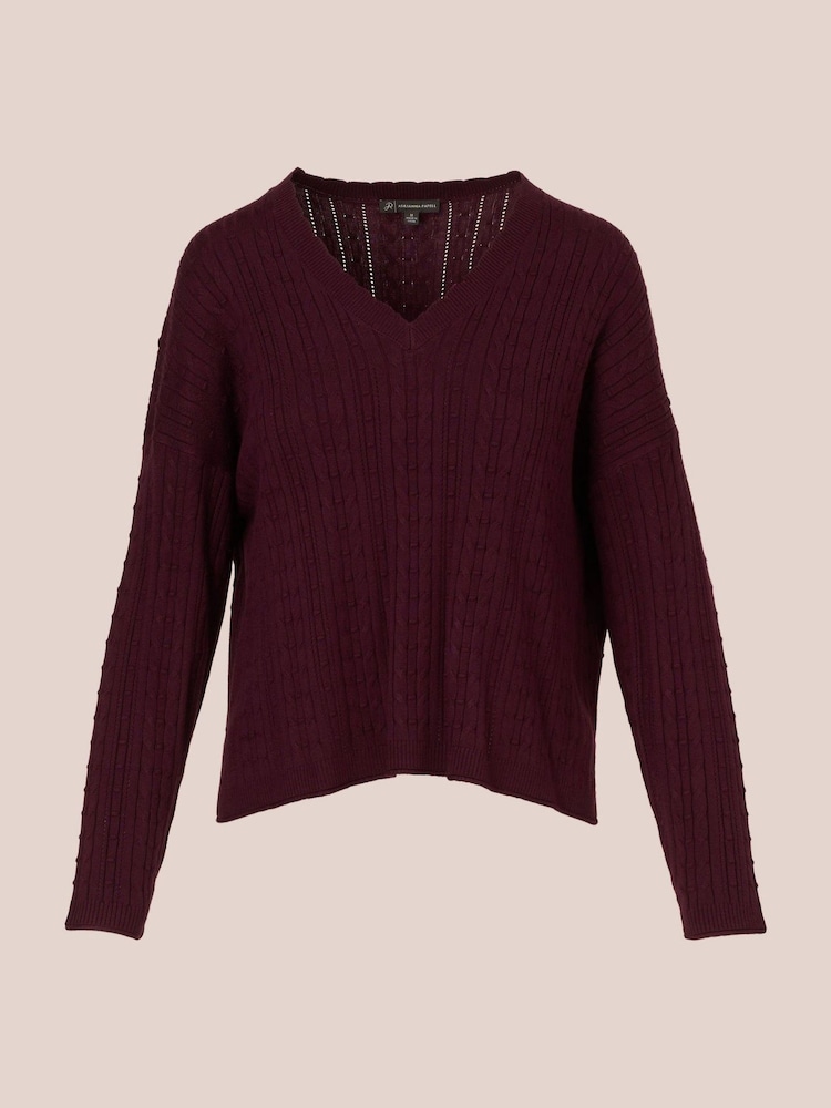 Adrianna Papell V-Neck Pointelle Long Sleeve Sweater - Image 6 of 7
