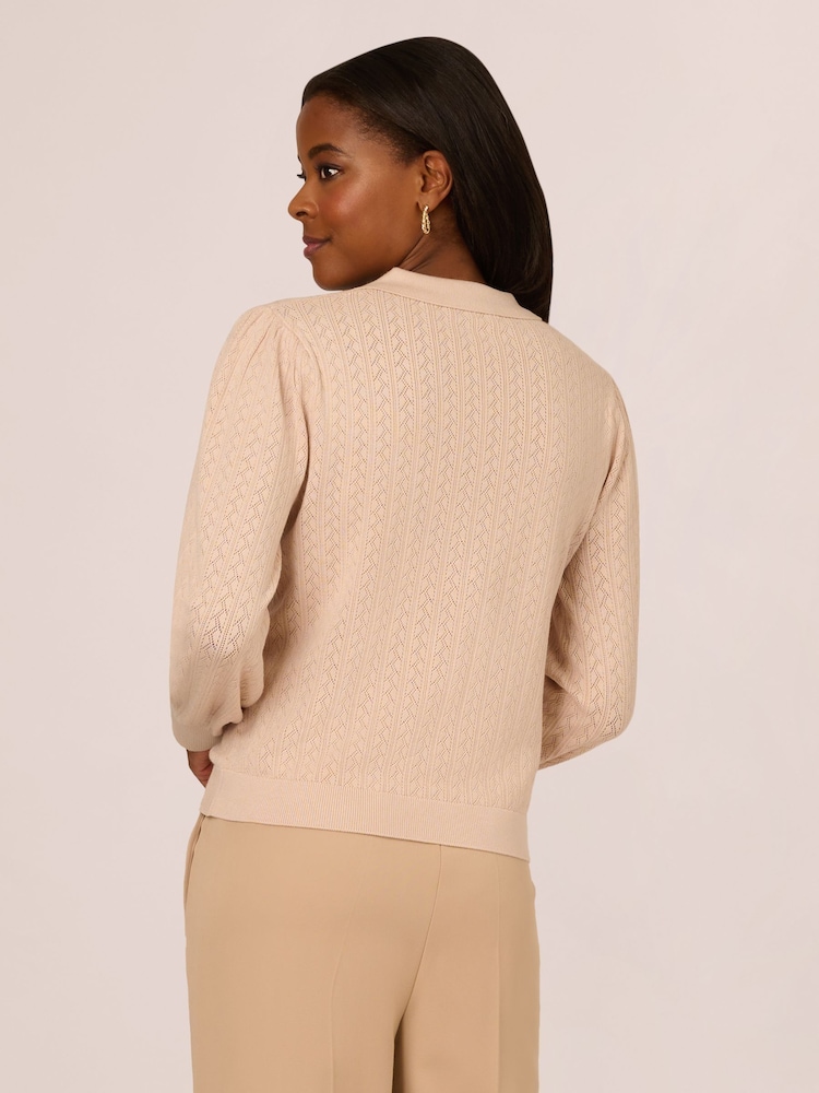 Adrianna Papell Pink Long Sleeve Pointelle Sweater With A Polo Collar - Image 2 of 6