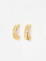 Oliver Bonas Gold Tone Aryna Textured Plated Hoop Earrings - Image 2 of 4