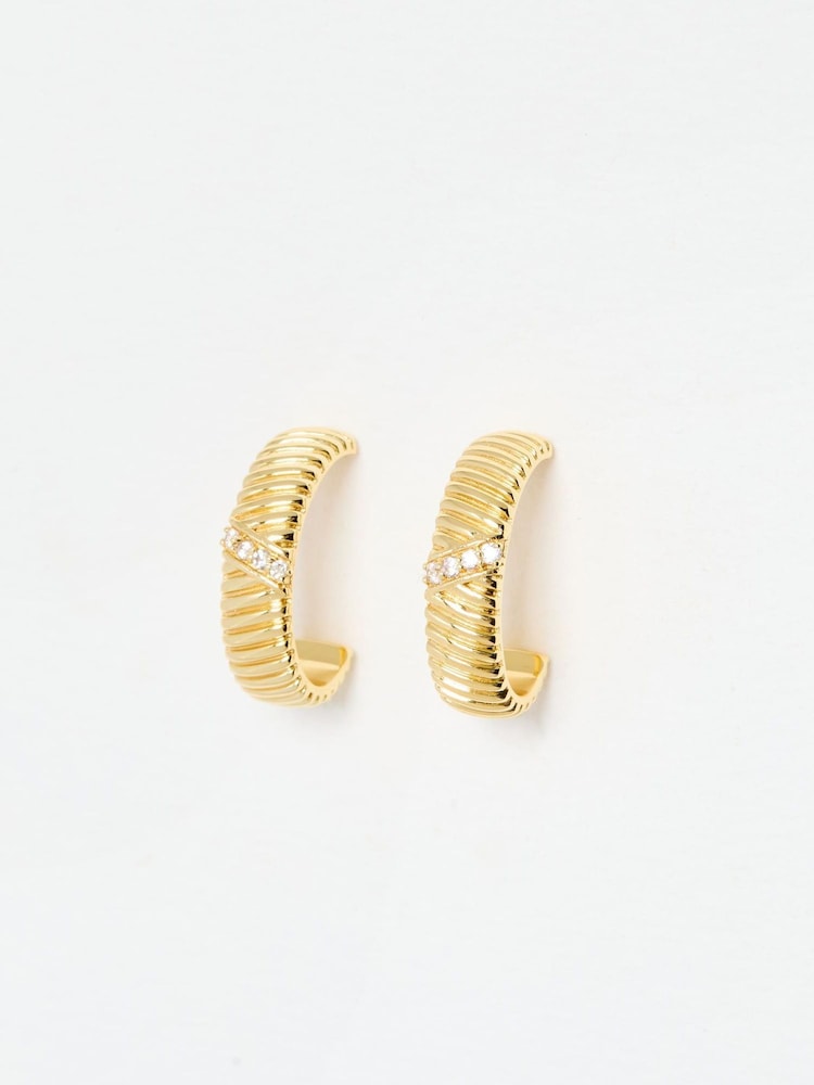 Oliver Bonas Gold Tone Aryna Textured Plated Hoop Earrings - Image 2 of 4