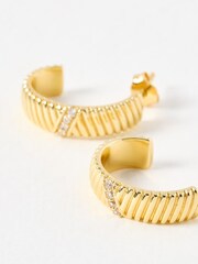 Oliver Bonas Gold Tone Aryna Textured Plated Hoop Earrings - Image 4 of 4
