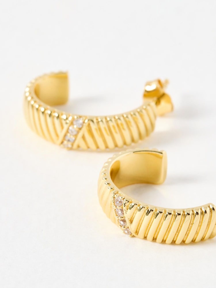 Oliver Bonas Gold Tone Aryna Textured Plated Hoop Earrings - Image 4 of 4