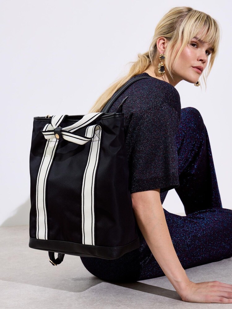 Oliver Bonas Black Paice Striped Backpack - Image 7 of 7 Oliver Bonas Black Paice Striped Backpack - Image 7 of 7