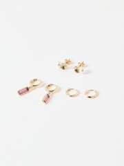 Oliver Bonas Gold Tone Illoro Faux Pearl and Stone Drop Huggie and Stud Earrings Set of 6 - Image 1 of 2