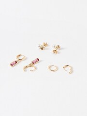 Oliver Bonas Gold Tone Illoro Faux Pearl and Stone Drop Huggie and Stud Earrings Set of 6 - Image 2 of 2