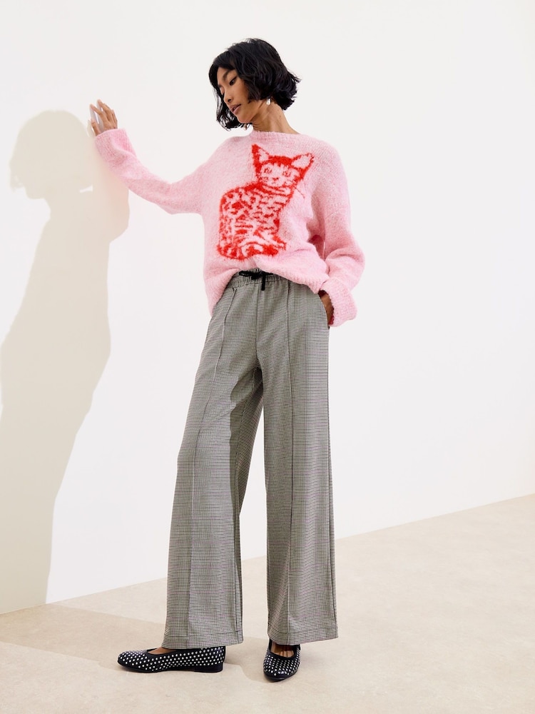Oliver Bonas Green Checked Drawstring Wide Leg Trousers - Image 1 of 7