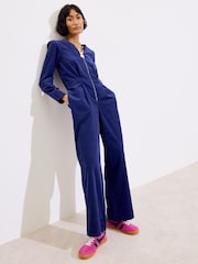 Oliver Bonas Blue Blue 100% Cotton Corduroy Zip Up Jumpsuit - Image 1 of 8