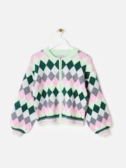 Oliver Bonas Green Diamond Knitted Bomber Jacket - Image 1 of 6