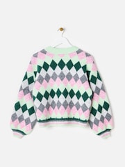 Oliver Bonas Green Diamond Knitted Bomber Jacket - Image 2 of 6
