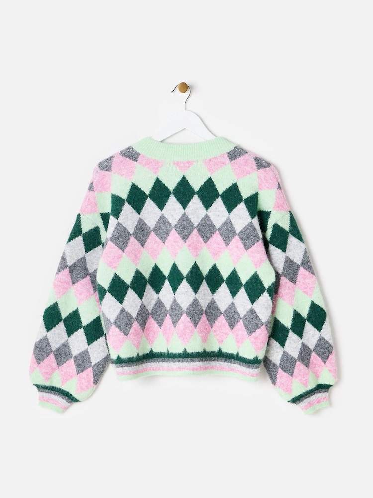 Oliver Bonas Green Diamond Knitted Bomber Jacket - Image 2 of 6