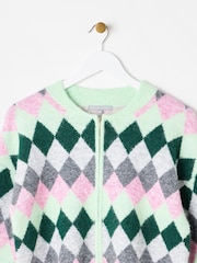 Oliver Bonas Green Diamond Knitted Bomber Jacket - Image 3 of 6