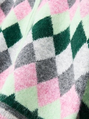 Oliver Bonas Green Diamond Knitted Bomber Jacket - Image 4 of 6