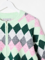 Oliver Bonas Green Diamond Knitted Bomber Jacket - Image 5 of 6