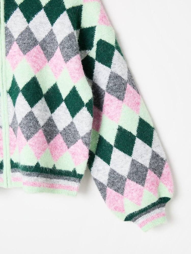 Oliver Bonas Green Diamond Knitted Bomber Jacket - Image 6 of 6