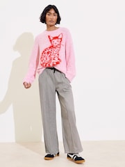 Oliver Bonas Pink Fluffy Cat Knitted Jumper - Image 1 of 8