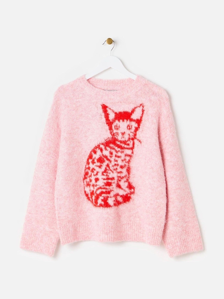 Oliver Bonas Pink Fluffy Cat Knitted Jumper - Image 3 of 8