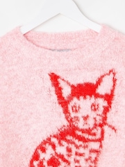 Oliver Bonas Pink Fluffy Cat Knitted Jumper - Image 5 of 8