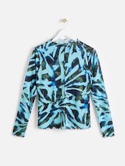Oliver Bonas Blue Abstract Mesh Long Sleeve Top - Image 1 of 6