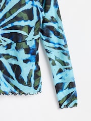 Oliver Bonas Blue Abstract Mesh Long Sleeve Top - Image 5 of 6