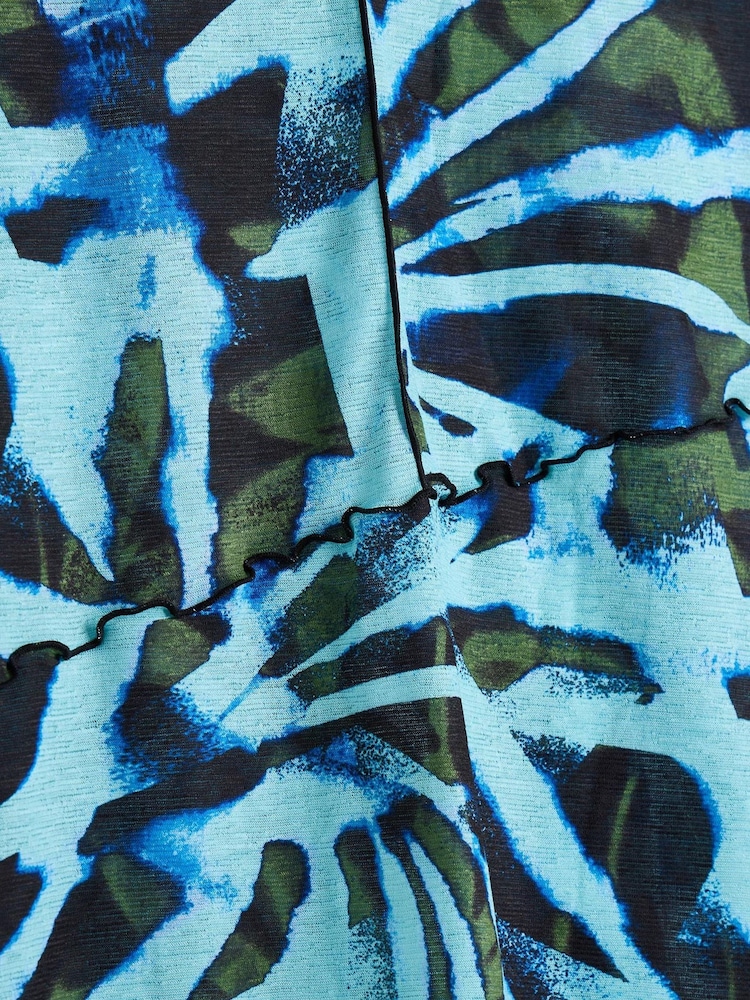 Oliver Bonas Blue Abstract Mesh Long Sleeve Top - Image 6 of 6