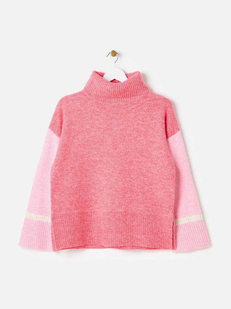 Oliver Bonas Pink Colour Block Roll Neck Knitted Jumper - Image 3 of 8