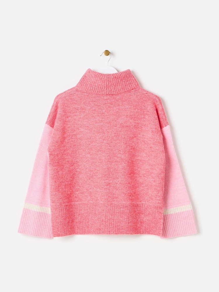 Oliver Bonas Pink Colour Block Roll Neck Knitted Jumper - Image 4 of 8